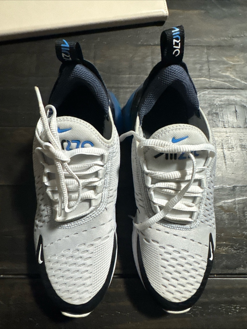 Nike Kids White/Black/Blue Air Max 270 React Sneakers - Picture 4 of 9